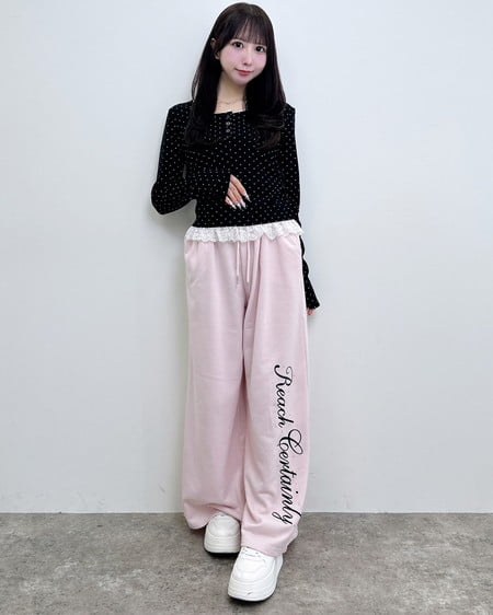 INGNI（イング） ラメスウェット刺繍ロゴパンツ ﾗｲﾄﾋﾟﾝｸ