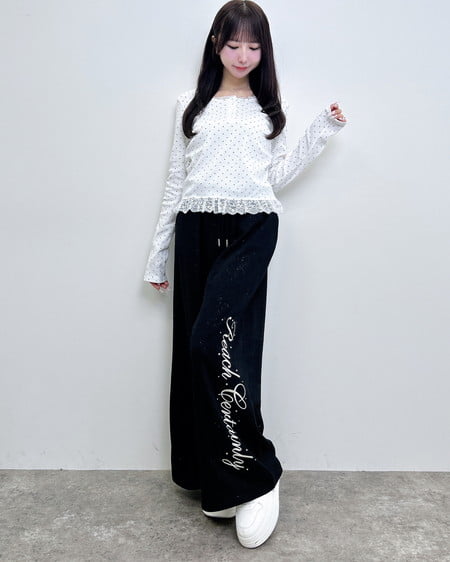 INGNI（イング） ラメスウェット刺繍ロゴパンツ ｸﾛ