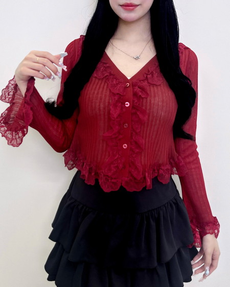 INGNI（イング） フリルレースドッキングシアーリブカーディガン ﾎﾞﾙﾄﾞｰ