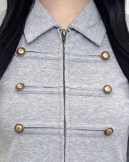 INGNI(イング) ナポレオン襟Wジップリブトップス グレー