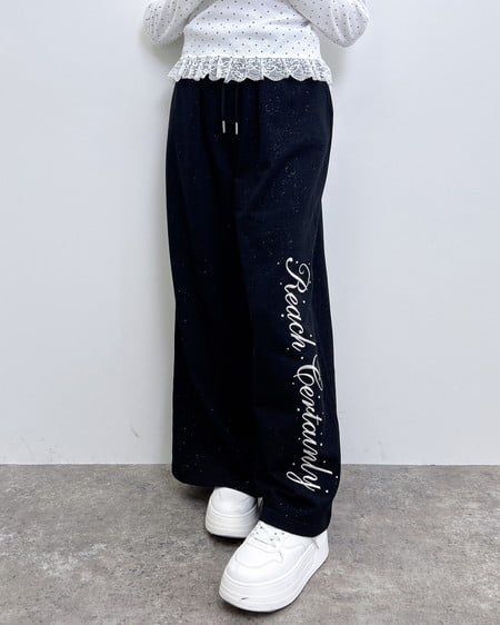 INGNI（イング） ラメスウェット刺繍ロゴパンツ ｸﾛ