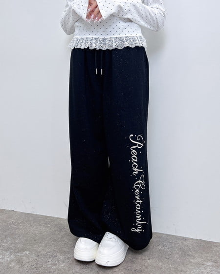 INGNI（イング） ラメスウェット刺繍ロゴパンツ ｸﾛ