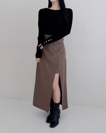 INGNI(イング) 変形バックルIラインスカート モカ