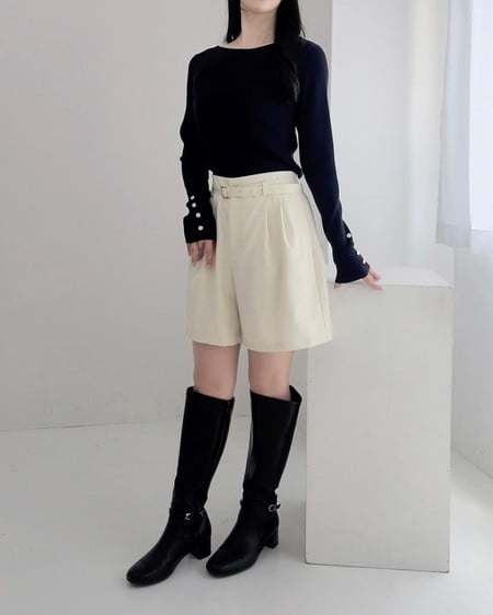 INGNI(イング) リネンライクベルト付ショートパンツ アイボリー