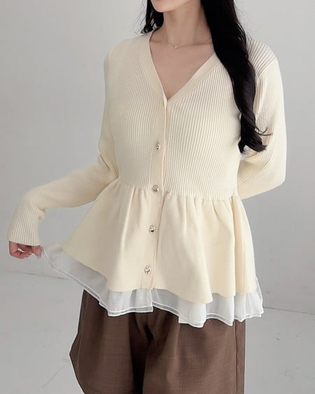 INGNI(イング) 裾シアーペプラム長袖ニットカーディガン アイボリー