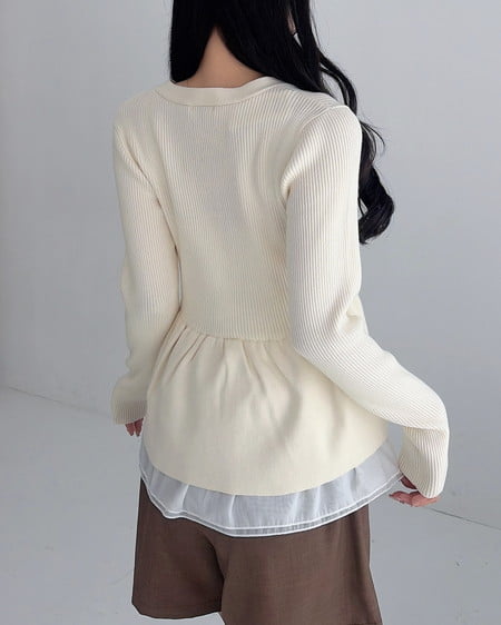 INGNI(イング) 裾シアーペプラム長袖ニットカーディガン アイボリー