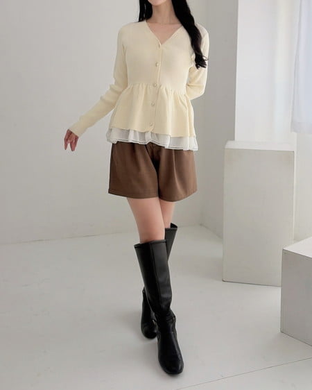 INGNI(イング) 裾シアーペプラム長袖ニットカーディガン アイボリー