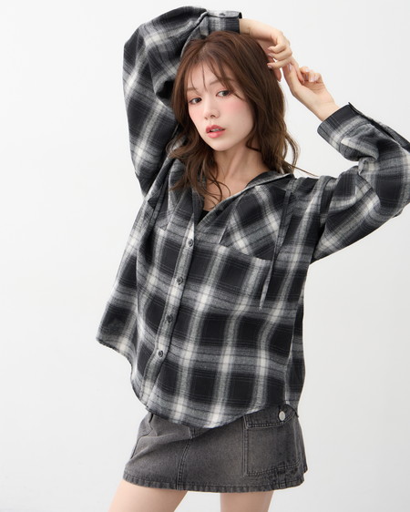 INGNI(イング)  【9／2 2時までの限定価格】【WEB限定】フードビッグチェック柄シャツ