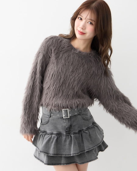 INGNI（イング） シャギーショート丈ニット ﾁｬｺｰﾙｸﾞﾚｰ