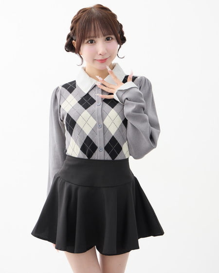 INGNI（イング） アーガイルシャツドッキングレイヤードニット ｸﾞﾚｰ