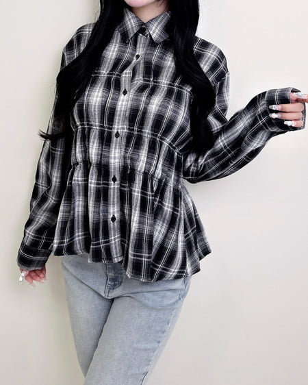 シャーリングチェック柄シャツ