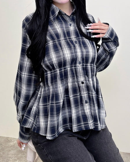シャーリングチェック柄シャツ