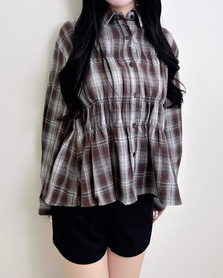 シャーリングチェック柄シャツ