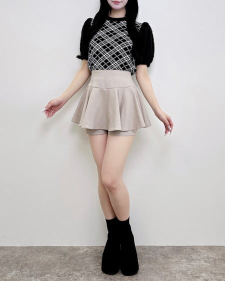 INGNI（イング） 袖フェザーチェック柄ニット ｸﾛ/ｸﾛﾁｪｯｸ