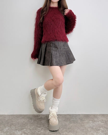 INGNI(イング) ベルト付フェイクレザープリーツスカート ブラウン