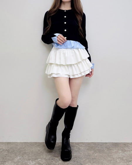 INGNI(イング) 裾シャツ出しドッキングニットカーディガン コン/ブルー