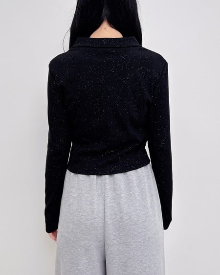 INGNI(イング) 襟付きジップラメリブ長袖トップス クロ