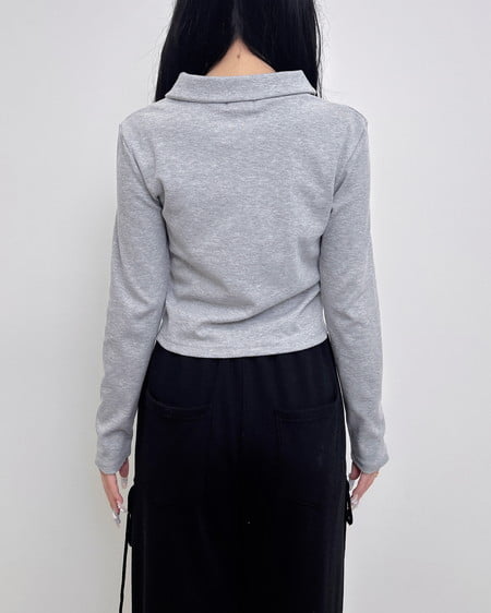 INGNI（イング） 襟付きジップラメリブ長袖トップス ｸﾞﾚｰ