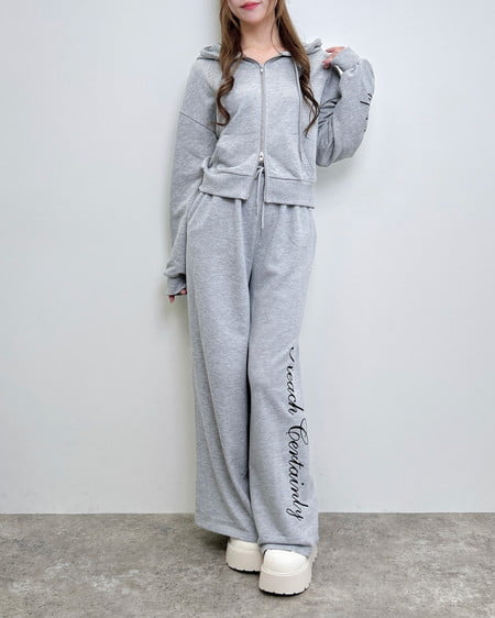 INGNI(イング) ラメスウェット刺繍ロゴパンツ グレー