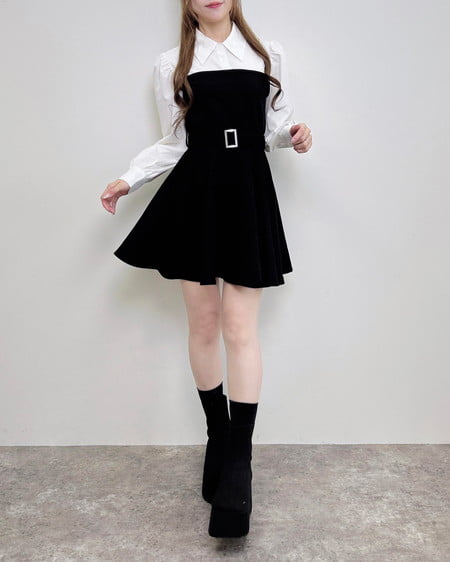 INGNI(イング) シャツドッキングフレアミニワンピース クロ