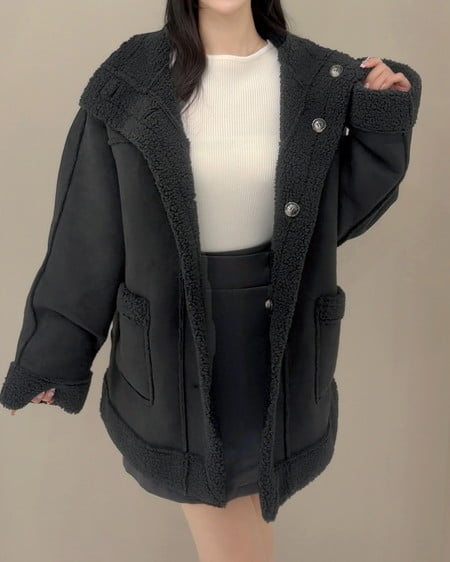 INGNI（イング） リバーシブルボアムートンコート ｸﾛ