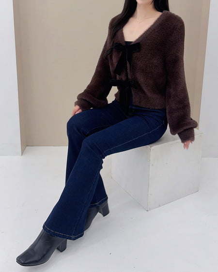 INGNI(イング) 2Wayリボンフェザーニットカーディガン ブラウン/クロ