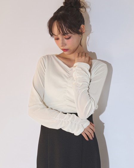 【9／16 2時までの限定価格】【SOELA】ベロアギャザーロングTシャツ