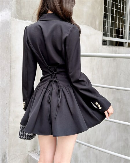【WEB限定】【9／29 2時までの限定価格】バックレースアップジャケットフレアワンピース