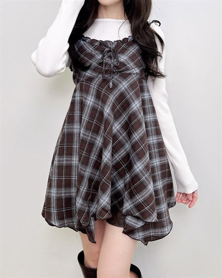 【WEB限定】【9／29 2時までの限定価格】チェック柄イレヘムチュニックワンピース