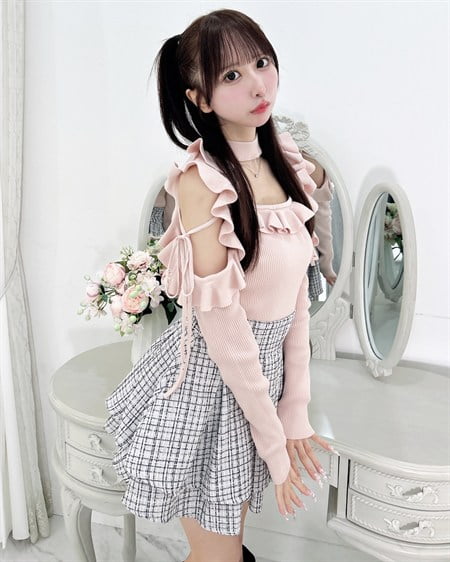 INGNI(イング) チョーカー付き肩開き長袖ニット ピンク