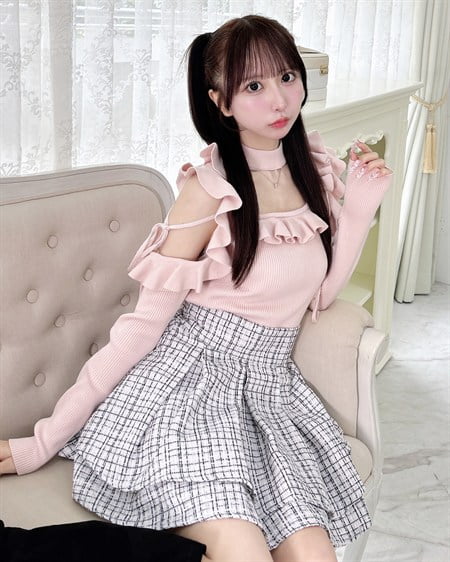 INGNI(イング) チョーカー付き肩開き長袖ニット ピンク