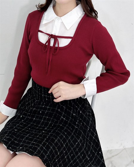【WEB限定】【10／7 2時までの限定価格】シャツドッキングフロントリボンニット