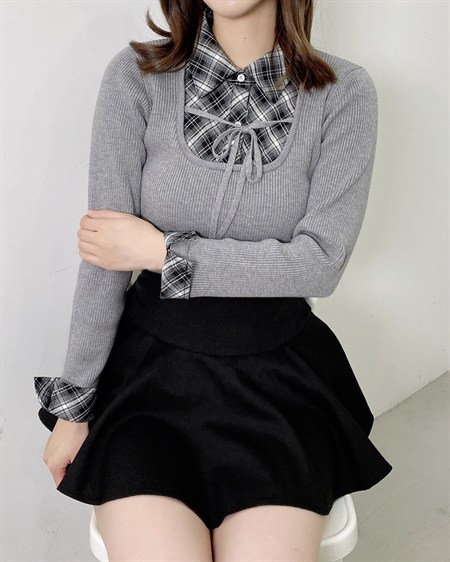 【WEB限定】【10／7 2時までの限定価格】シャツドッキングフロントリボンニット