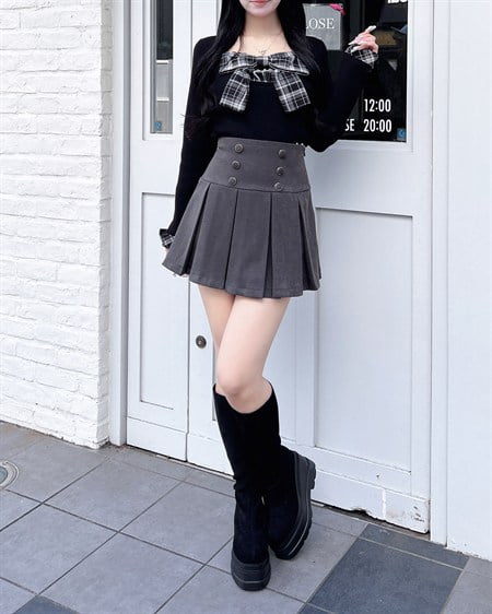 INGNI(イング) フロントボタンプリーツスカパン グレー