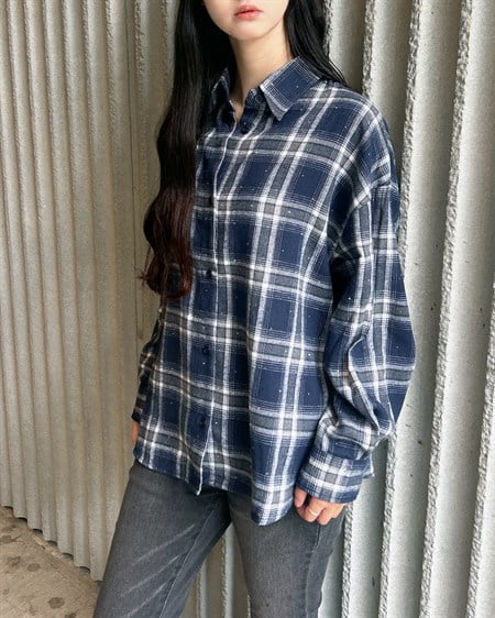 INGNI(イング) ラインストーン付バックレースアップチェック柄シャツ コン/チェック