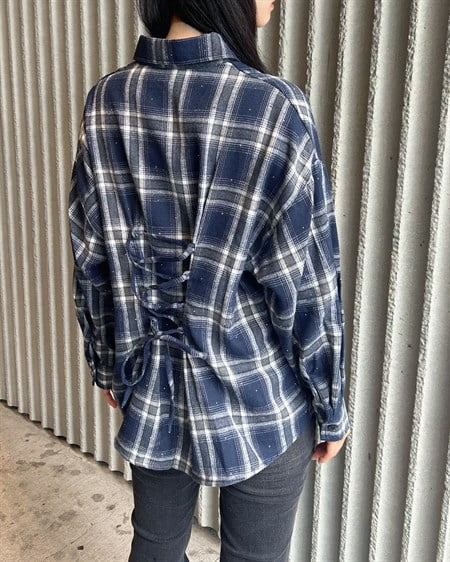 INGNI(イング) ラインストーン付バックレースアップチェック柄シャツ コン/チェック