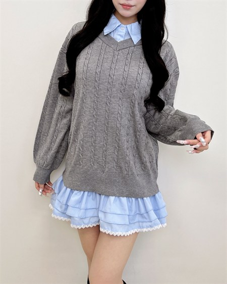 【WEB限定】【10／7 2時までの限定価格】シャツドッキングニットワンピース