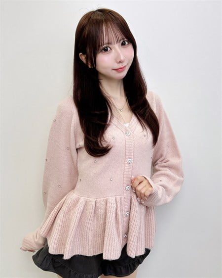 INGNI(イング) もちもちビジュー付ペプラムカーディガン ピンク