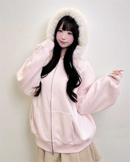 INGNI（イング） フェイクファー付裏起毛ラメチュニックパーカー ﾗｲﾄﾋﾟﾝｸ