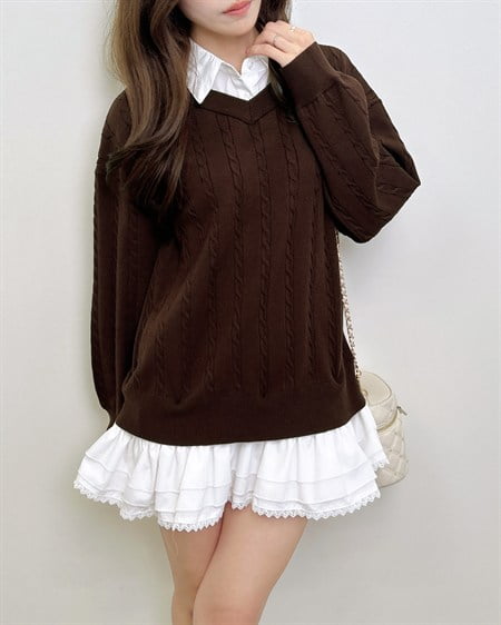 【WEB限定】【10／7 2時までの限定価格】シャツドッキングニットワンピース