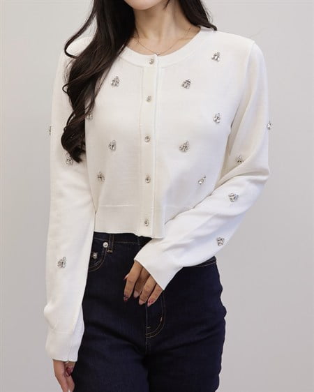 【SOELA】【10／14 2時までの限定価格】ビジュー装飾ニットカーディガン