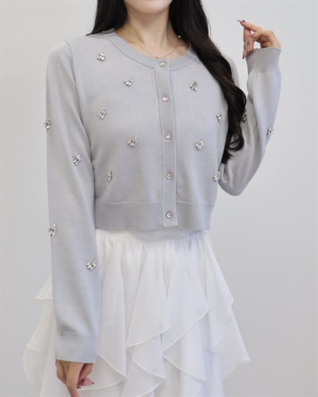 【SOELA】【10／14 2時までの限定価格】ビジュー装飾ニットカーディガン