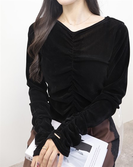 【SOELA】【10／14 2時までの限定価格】ベロアギャザーロングTシャツ