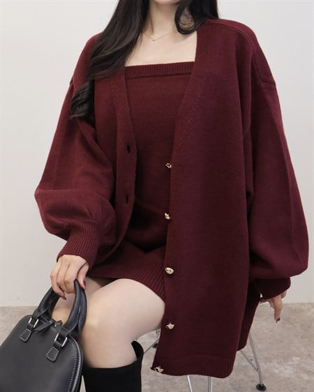 【SOELA】【10／14 2時までの限定価格】ミニニットワンピース＋ニットカーディガンアンサンブル