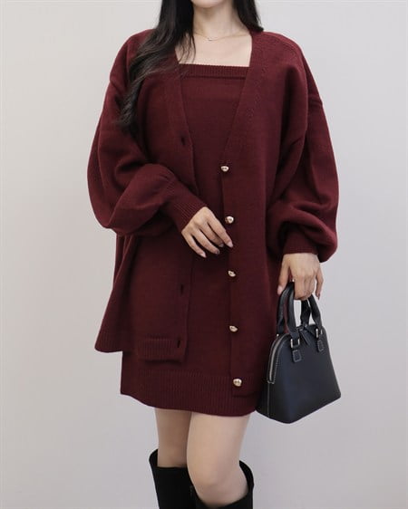 【SOELA】【INGNI STORE限定価格】ミニニットワンピース＋ニットカーディガンアンサンブル