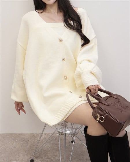 【SOELA】【10／14 2時までの限定価格】ミニニットワンピース＋ニットカーディガンアンサンブル