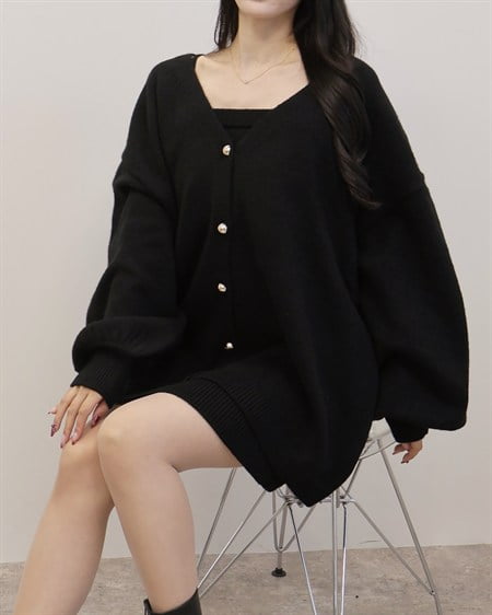 【SOELA】【10／14 2時までの限定価格】ミニニットワンピース＋ニットカーディガンアンサンブル