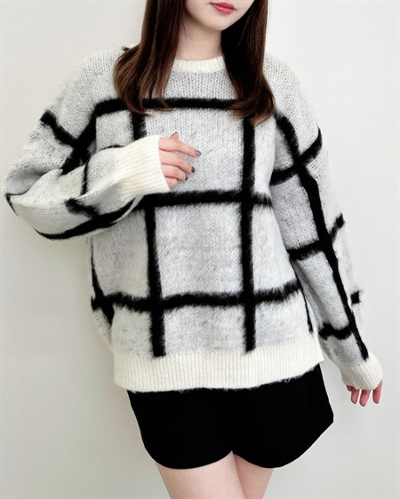 【WEB限定】【10／14 2時までの限定価格】チェック柄シャギーニット