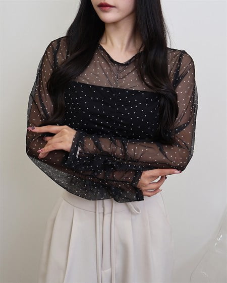 【SOELA】【10／21 2時までの限定価格】フロッキードットトップス