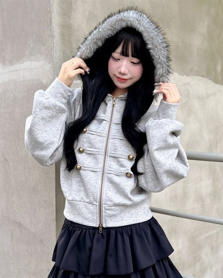 INGNI(イング) フェイクファー付裏起毛ナポレオンパーカー グレー
